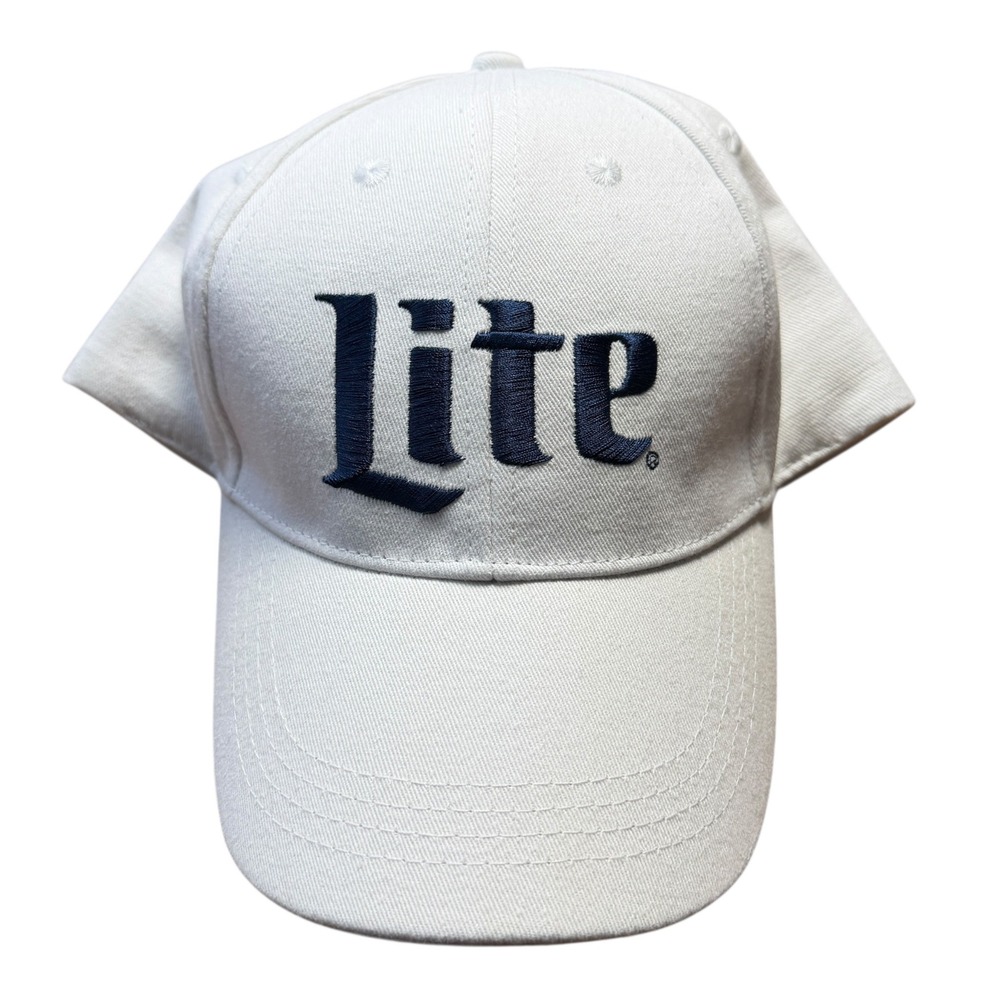 Miller Lite Beer Hat Mens White Cotton Embroidered Logo Adjustable‎ Dad Cap